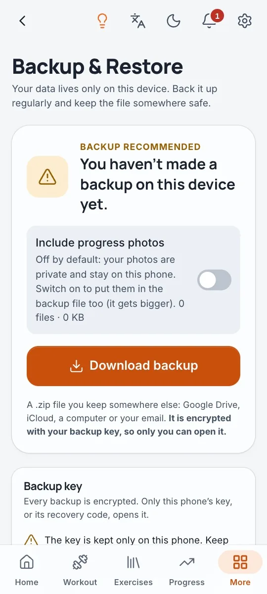 No account. Back up to a file only you can open, and restore it on a new phone.